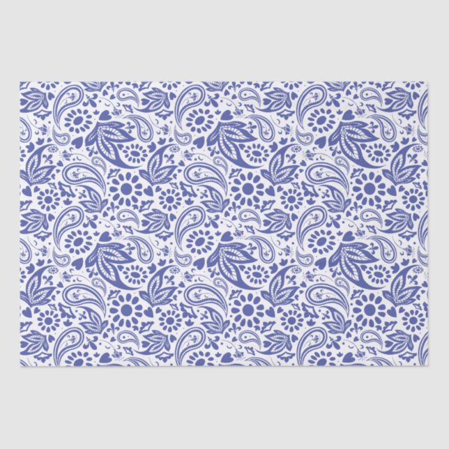 Papier Mousseline Boho Chic Pretty Blue White Paisley Motif (Recto)