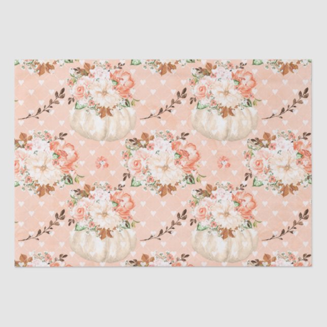 Papier Mousseline Boho citrouille coeurs fleurs (Recto)