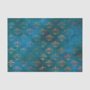 Papier Mousseline Boho Copper Blue Grunge Heraldique Floral