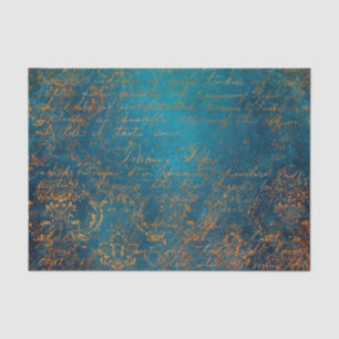 Papier Mousseline Boho Copper Blue Script Grunge