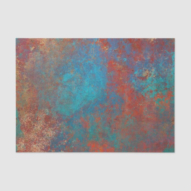 Papier Mousseline Boho Cuivre Bleu Orange Rouge Grunge (Recto)