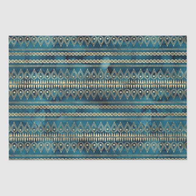 Papier Mousseline Boho en or bleu turquoise (Recto)