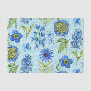Papier Mousseline Boho Floral Blue Decoupage