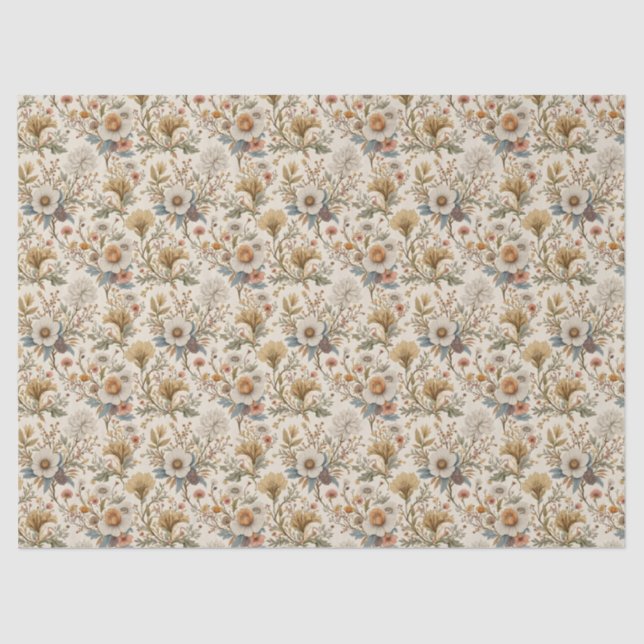 Papier Mousseline Boho Floral en beige (Recto)