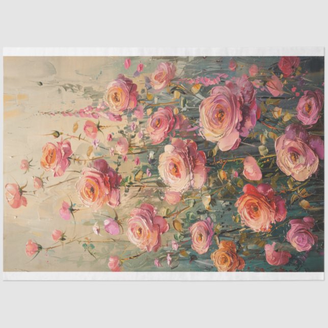 Papier Mousseline Boho Floral Saumon rose Florabunda Rose Field (Recto)