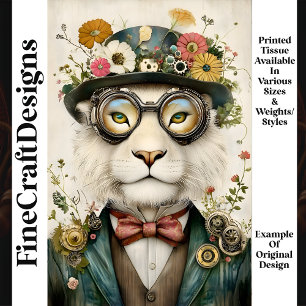Papier Mousseline Boho floral Whimsical Steampunk Lion M1 Decoupage
