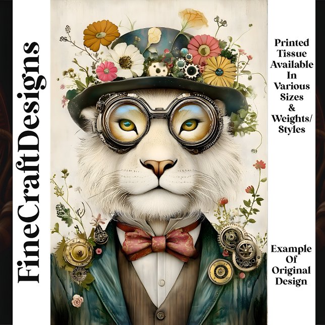 Papier Mousseline Boho floral Whimsical Steampunk Lion M1 Decoupage (Créateur téléchargé)