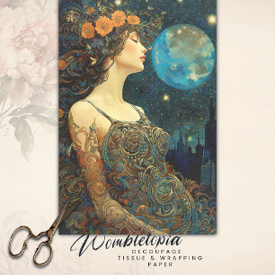 Papier Mousseline Boho Girl Vue sur la ville Découpage Art Nouveau