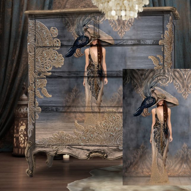 Papier Mousseline Boho Glam Portrait Art Femme debout (Créateur téléchargé)