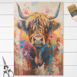 Papier Mousseline Boho Highland Cow Peinture colorée Découpage