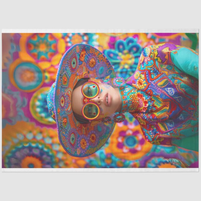 Papier Mousseline Boho Hippie Chic Grand Casquette Vibrant Couleur D (Recto)