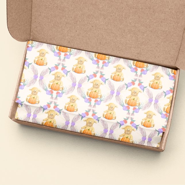 Papier Mousseline Boho Little Lamb Citrouille Baby shower aquarelle (Boho Baby Lamb tissue paper for your gifts, gift bags and decoupage art projects.)