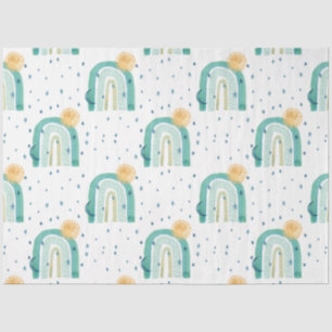 Papier Mousseline Boho Moderne Arc en ciel Turquoise Bleu Soleil Lun