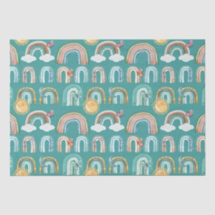 Papier Mousseline Boho moderne Arc-en-ciel Turquoise Terracotta mout
