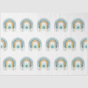 Papier Mousseline BOHO moderne Rainbow Sun Heart Dusty Blue Mustard