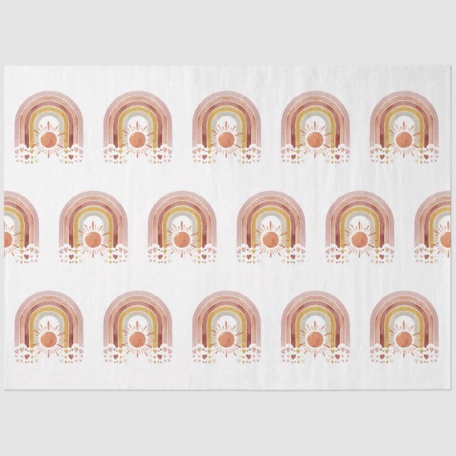 Papier Mousseline BOHO moderne Rainbow Sun Heart Dusty Rose Mustard (Recto)