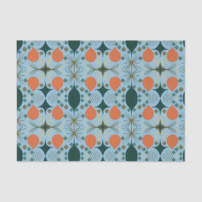 Papier Mousseline Boho Motif bleu diamant géométrique (Recto)