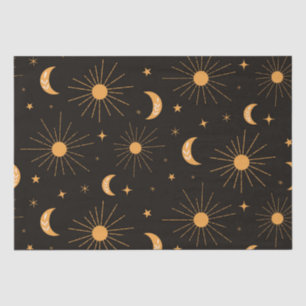Papier Mousseline Boho orange soleil et motif de lune