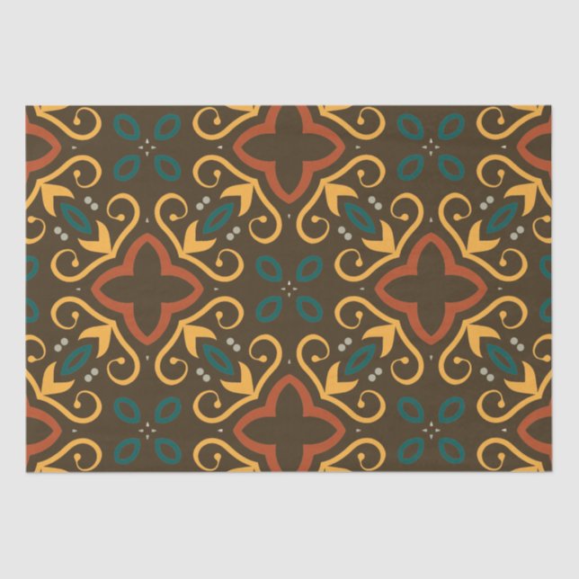 Papier Mousseline Boho Ornate Folklore Motif en couleurs de terre (Recto)