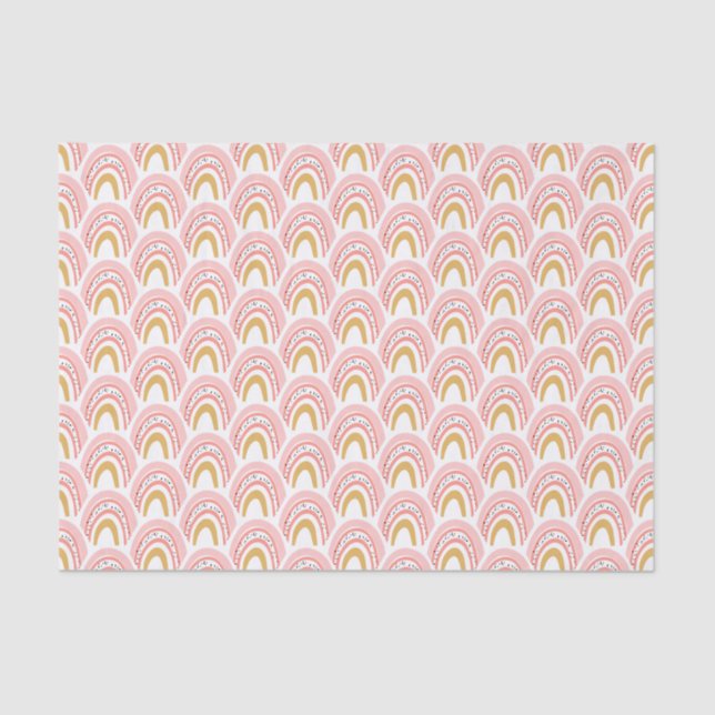 Papier Mousseline Boho Pink Gold Rainbow Motif moderne (Recto)