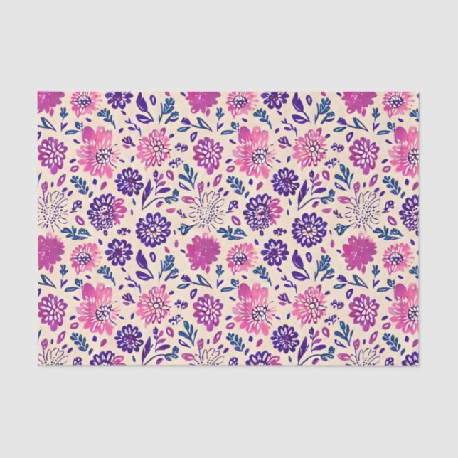 Papier Mousseline Boho Purple Floral Botanique (Recto)