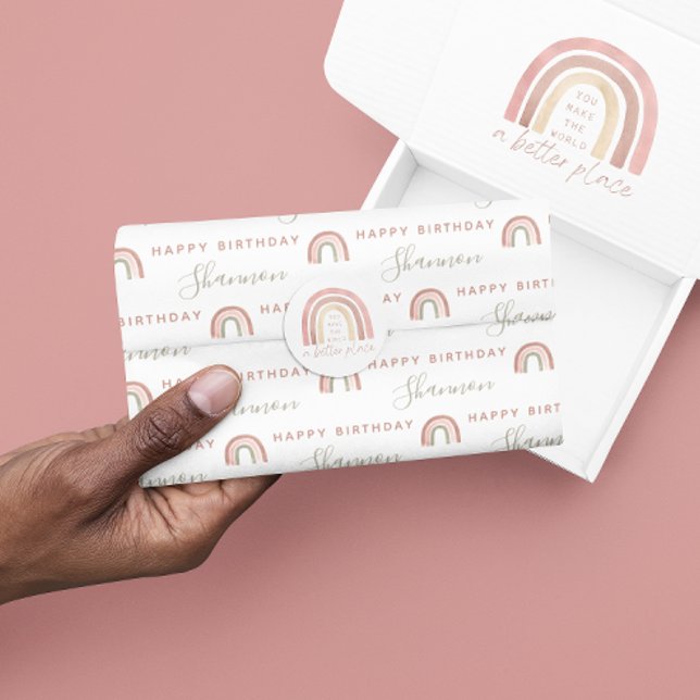 Papier Mousseline Boho Rainbow Bird Tissue Paper (Celebrate a special birthday with this personalized boho rainbow tissue paper! )