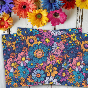 Papier Mousseline Boho Retro Foral Flower les années 70 Bold