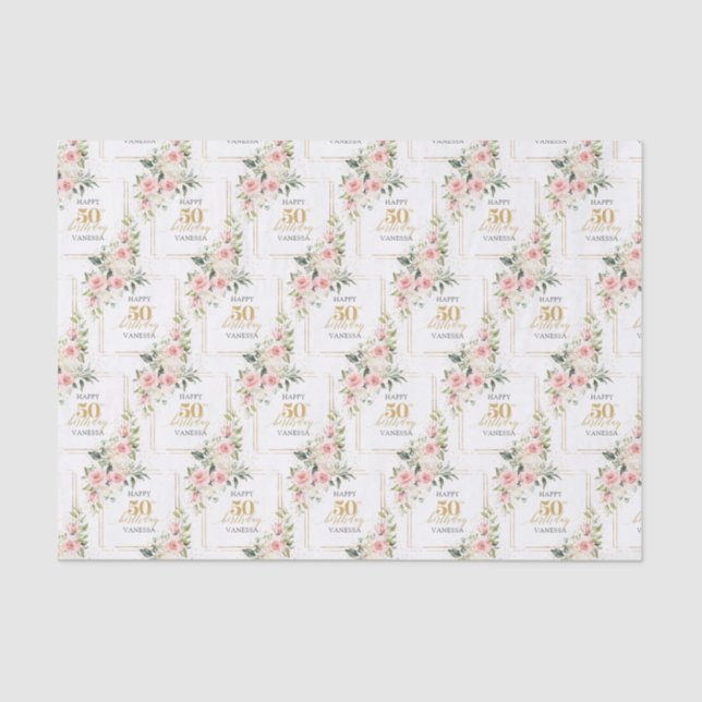 Papier Mousseline Boho roses rose rousse parties scintillant or 50e  (Recto)