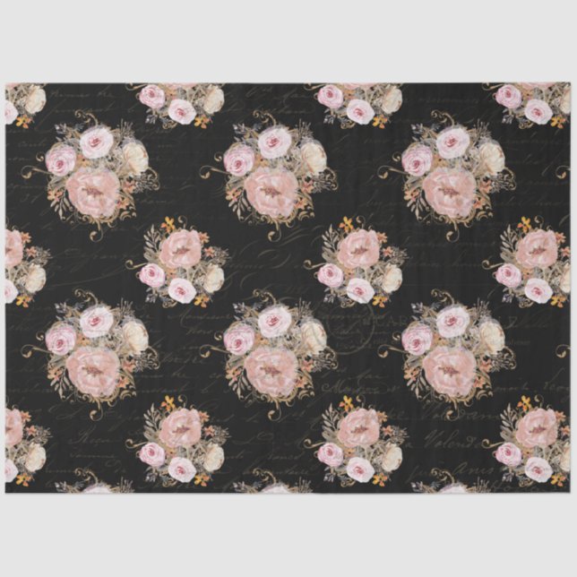 Papier Mousseline BOHO Script Ephemera Floral Aquarelle Découpage T (Recto)