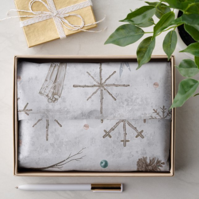Papier Mousseline Boho Twigs & Pinecone Christmas ID986 (Cadeau)