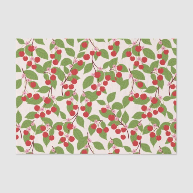 Papier Mousseline Boho Vintage Cerises Rouges Mariage Été (Recto)