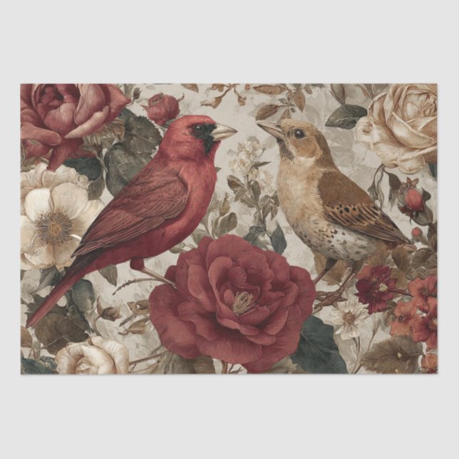 Papier Mousseline Boho Vintage Oiseaux & Florales (Recto)