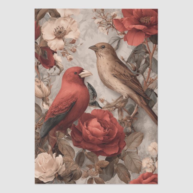 Papier Mousseline Boho Vintage Oiseaux & Florales (Recto)
