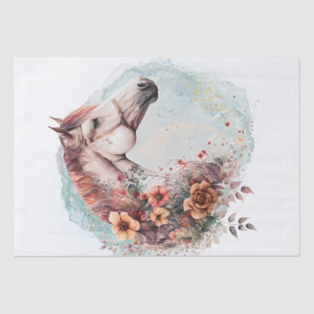 Papier Mousseline Boho Watercolor Floral Horse (Recto)