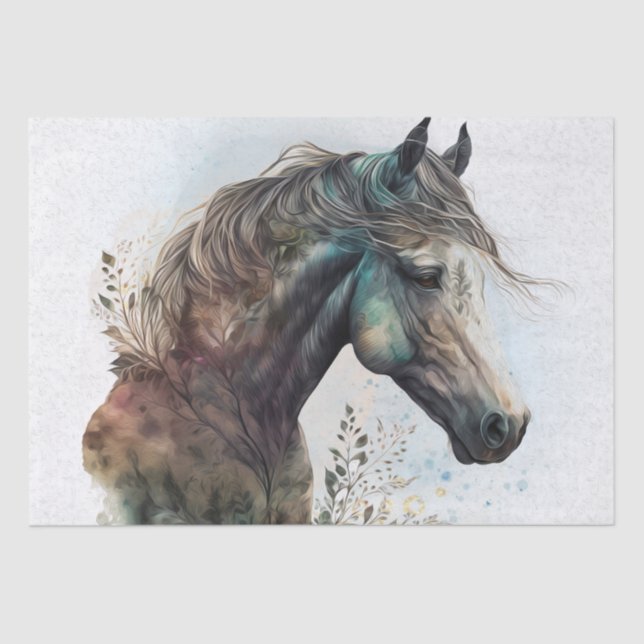 Papier Mousseline Boho Watercolor Floral Horse (Recto)