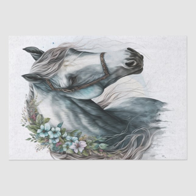 Papier Mousseline Boho Watercolor Floral Horse (Recto)