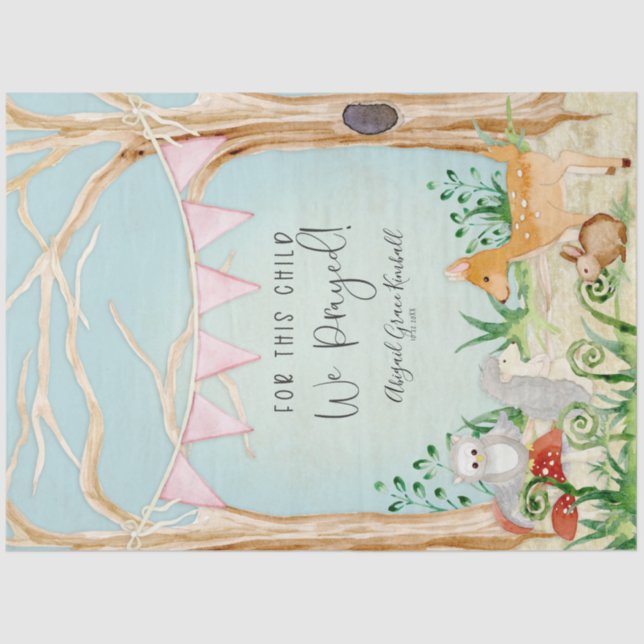 Papier Mousseline Bois Animaux Chouette de cerf Hérisson Bébé Fille (Recto)