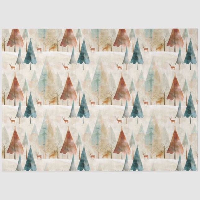 Papier Mousseline Bois d'hiver et cerfs (Recto)