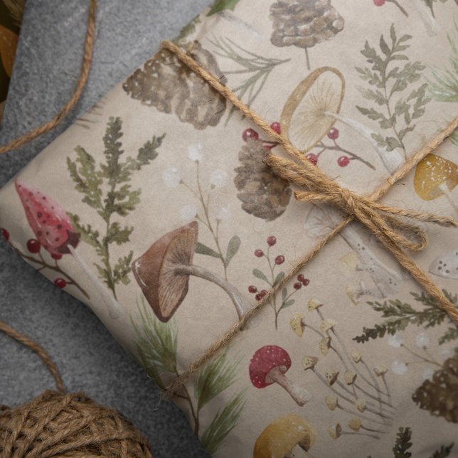 Papier Mousseline Bois rustique Aquarelle Woodland Forêt de champign (Rustic Woodland Watercolor Woodsy Mushroom Forest Tissue Paper)