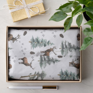 Papier Mousseline Bois rustique Cerf/Buck Noël forêt