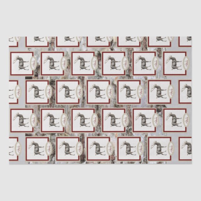 Papier Mousseline Bois rustique Elk / Reindeer Famille Monogramme ta (Recto)