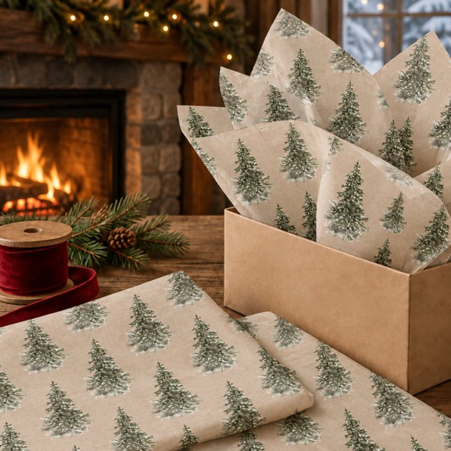 Papier Mousseline Bois rustique Kraft Forêt de sapins (Créateur téléchargé)