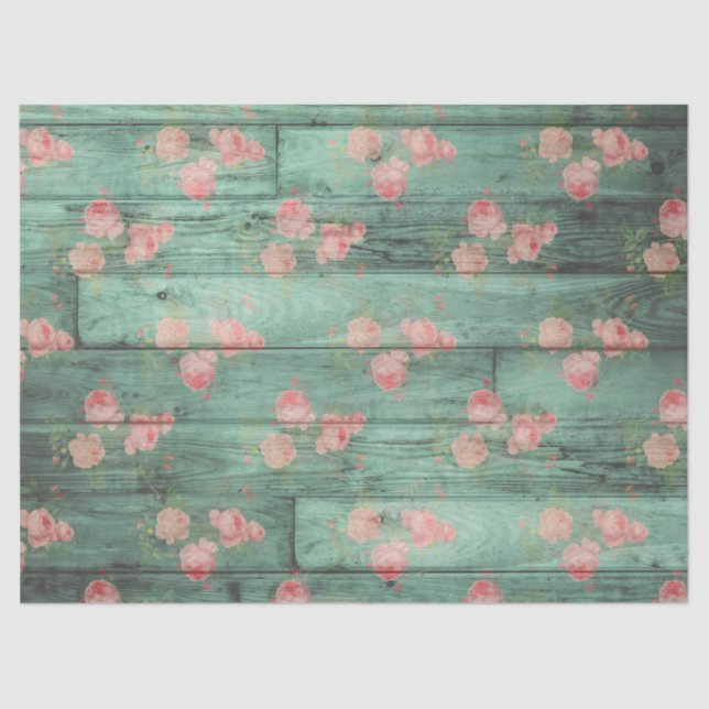 Papier Mousseline Bois rustique vert avec découpage rose (Recto)