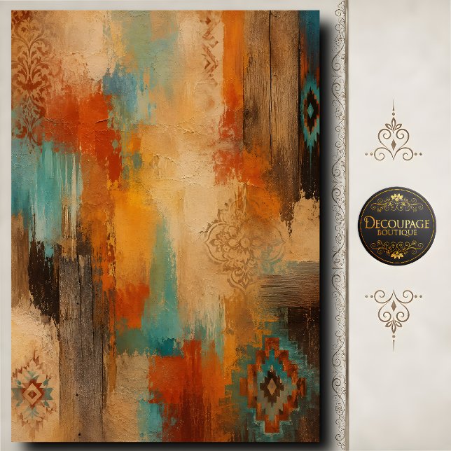 Papier Mousseline Bois turquoise découpage rustique du Sud-Ouest (Southwestern Rustic Decoupage Turquoise Wood Tissue Paper)