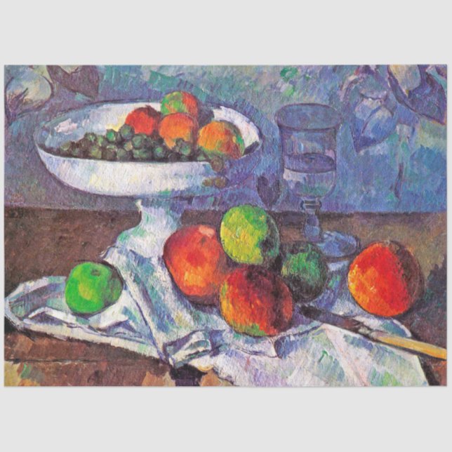 Papier Mousseline Bol à fruits, Verre et Pommes, Cézanne (Recto)