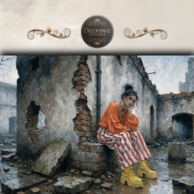 Papier Mousseline Bold Urban Woman Red White Stripes Decoupage (Bold Urban Woman Red White Stripes Decoupage Tissue Paper)