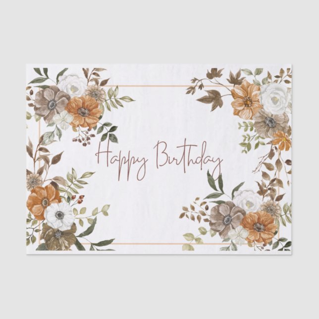 Papier Mousseline Bon Anniversaire Pastel Floral Botanical Arrangeme (Recto)