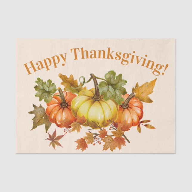 Papier Mousseline Bon thanksgiving aquarelle Citrouilles et Feuilles (Recto)