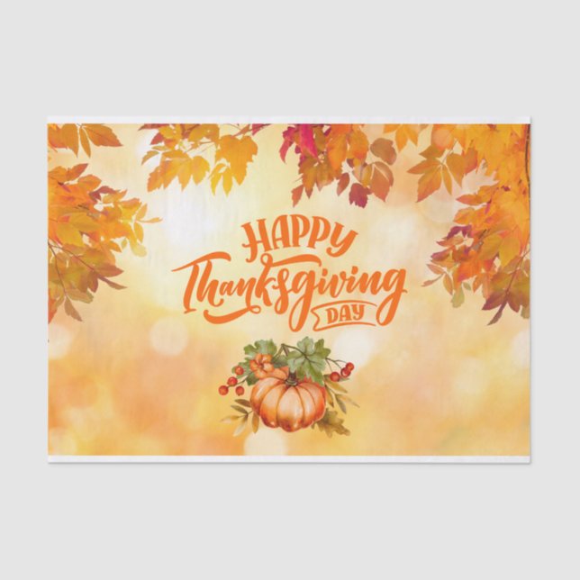 Papier Mousseline Bon thanksgiving Feuilles d'automne et Citrouille (Recto)