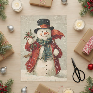 Papier Mousseline Bonhomme de neige de Noël vintage